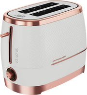 Beko Cosmopolis Toaster | Retro White Rose Gold Copper Design | Extra Wide Slot 2-Slice Toaster